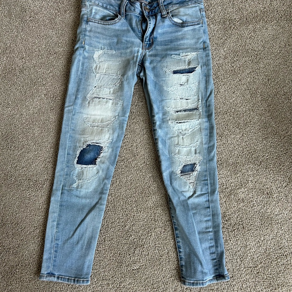 American Eagle Outfitters Blue Skinny Jeans Distressed Design